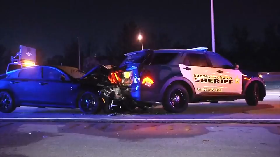 Vehicle rear-ends BSO cruiser on I-95 in Northeast Miami-Dade