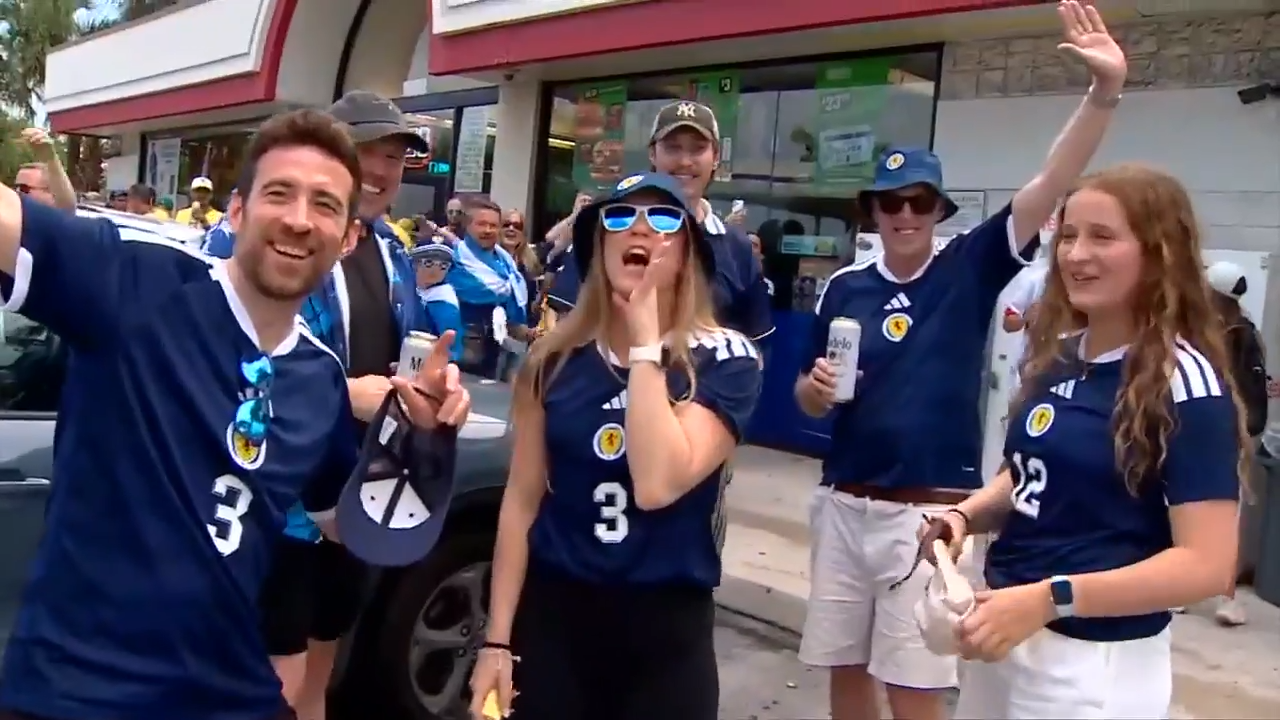 Scottish, Brazilian fans embrace joy of being at final match of group play in World Cup at Miami Stadium