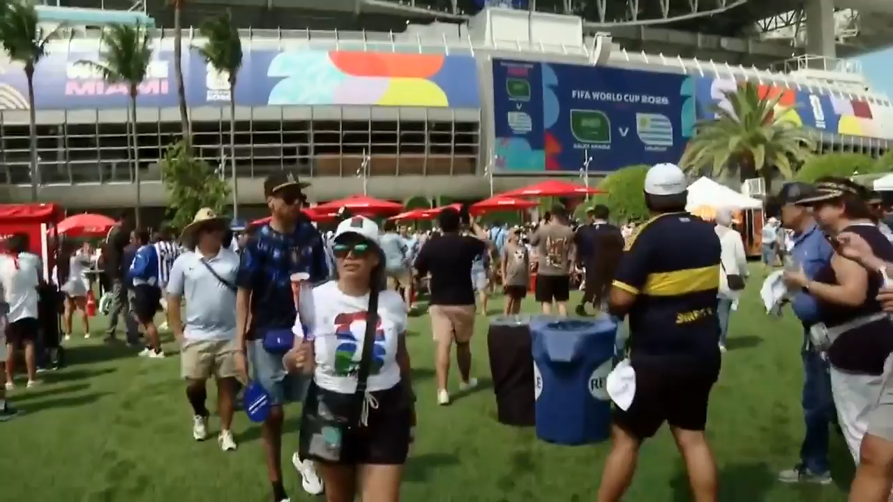 Fans gather at Miami Stadium ahead of first match between Uruguay and Saudi Arabia