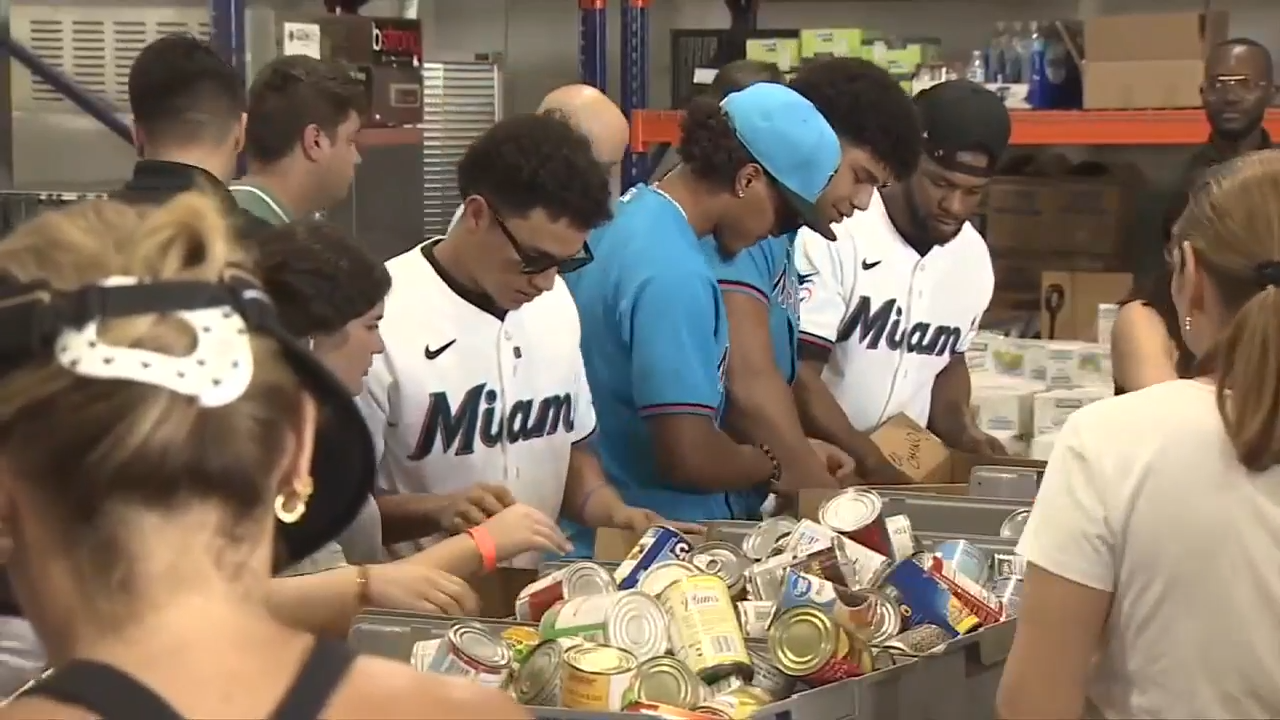 Miami Marlins assist volunteers at GEM to pack supplies for Venezuela earthquake victims